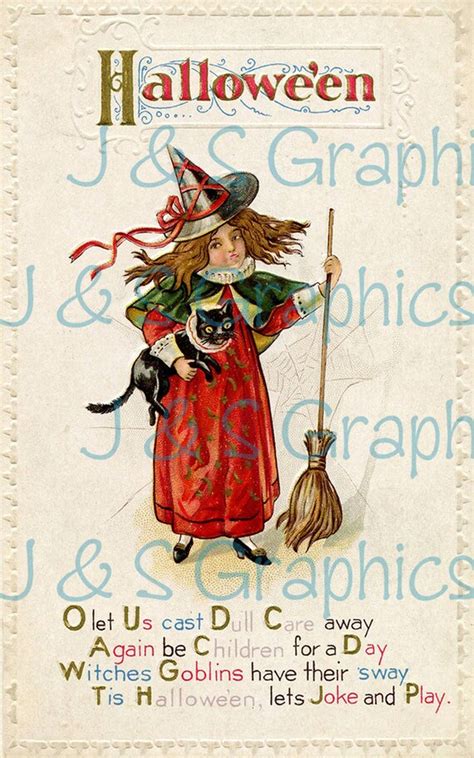 Printable Vintage Halloween Witch Greeting Card By Jandsgraphics