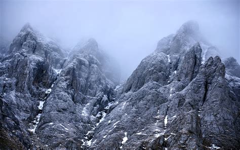 Nature Landscape Mountains Rocks Winter Snow Clouds