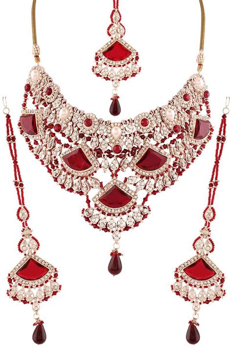 Stunning Red Stone Bridal Necklace With Earrings Diamond Necklace Set