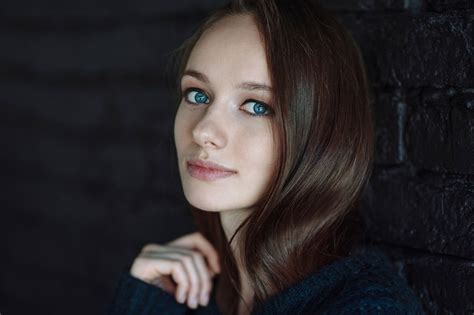 face women model portrait long hair blue eyes brunette wall photography blue maxim