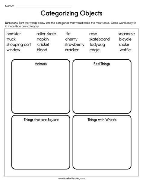 Categorizing Objects Worksheet By Teach Simple