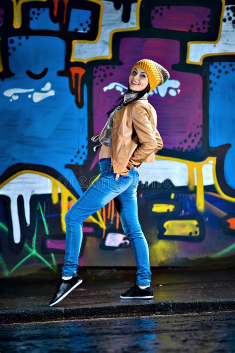 Pretty Young Girl And Graffiti Stock Photo Image Of Contemporary