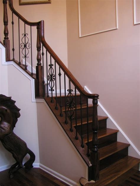 Front And Rear Stairs W Iron Balusters And Oak Handrail In Voorhees Nj