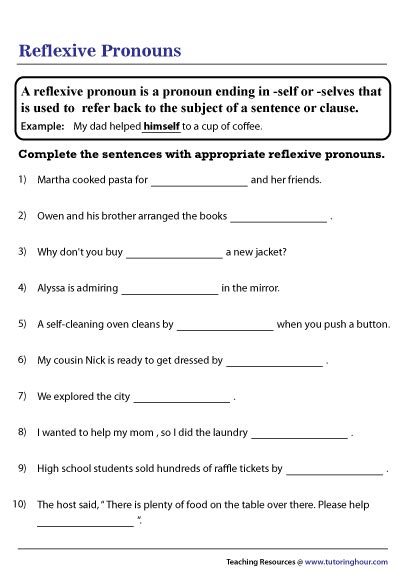 Reflexive Pronouns Worksheet