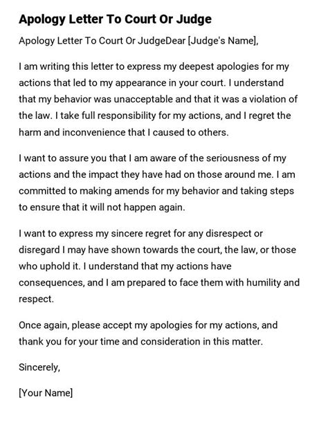 Apology Letter To Court Or Judge