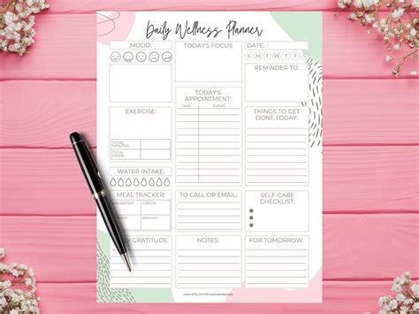 Printable Daily Wellness Planner Selfcare Journal Mood Etsy