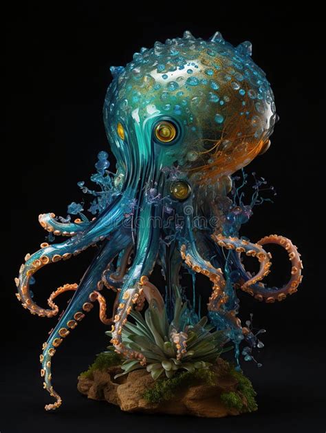 3d Illustration A Highly Detailed Translucent Octopus Humanoid Glowing