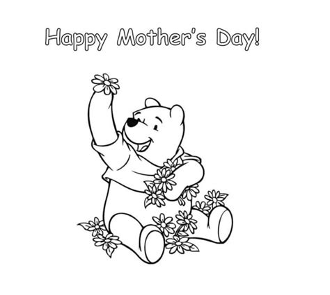 Winnie The Pooh Gives Flowers To All Mothers Coloring Page Download