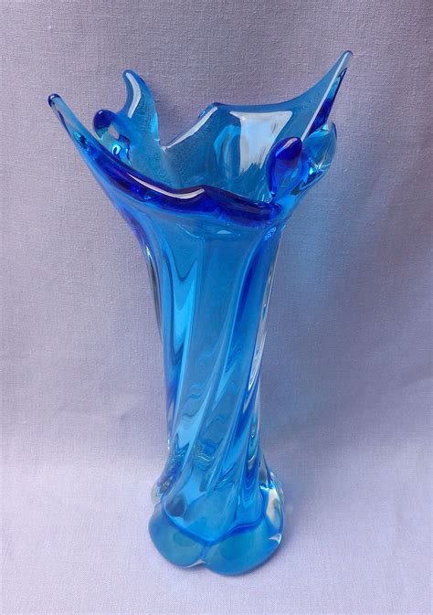 Turquoise Twisted Glass Splash Vase In Antique Coloured Glass