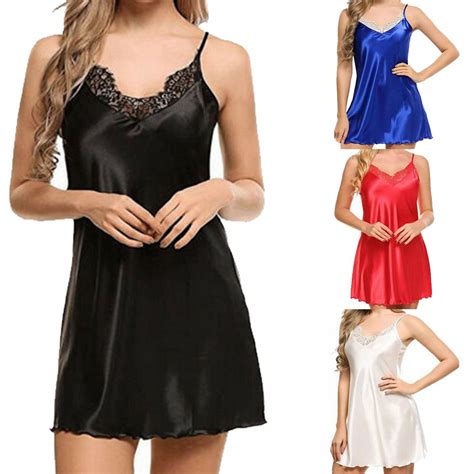 Shop Womens Sleepwear Online Sexy Lace V Neck Lingerie Dresses Women Night Dress Satin