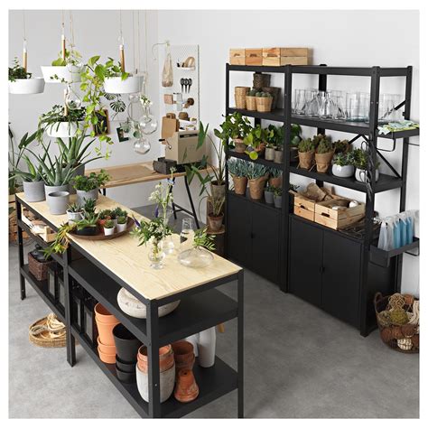 Conjunto de mesa de comedor vista superior, icono de estante flotante de pared de madera sala de estar, estante, ángulo, cocina png. BROR Werkbank - zwart, grenen triplex - IKEA