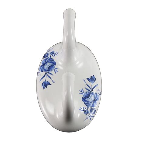 White Ceramic Double Robe Hook Blue Flowers Plum Street Pottery