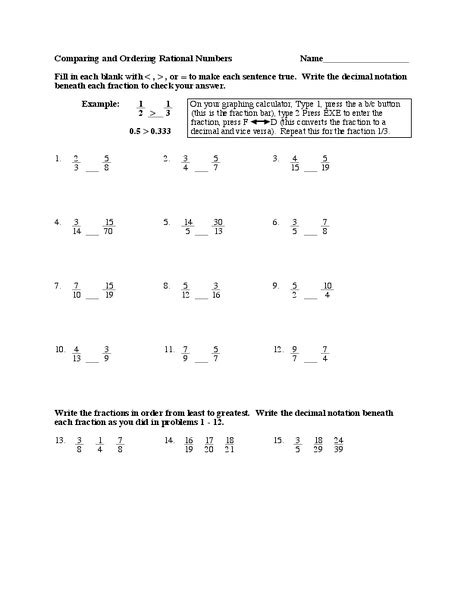 Introduction To Rational Numbers Worksheet