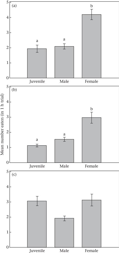 Mean Number Of Prey Items Eaten By Spiders Of Three Different Agesex Download Scientific