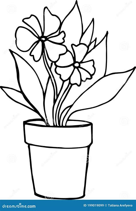 Flower In The Pot House Line Art Black And White Sketch Hand Draw
