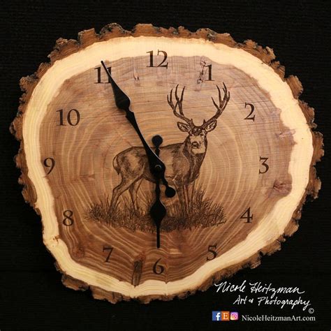 Mule Deer Clock Deer Hunting Art Engraved Wood Clock Hunting T