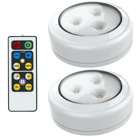 Brilliant Evolution Led White Puck Light With Remote 2 Pack Brrc134