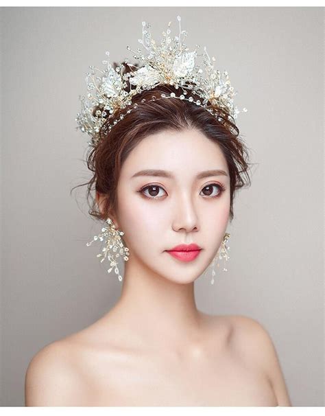 Luxury Crystal Leaf Ornament Tiara Crown And Earring Set Hair Jewelry