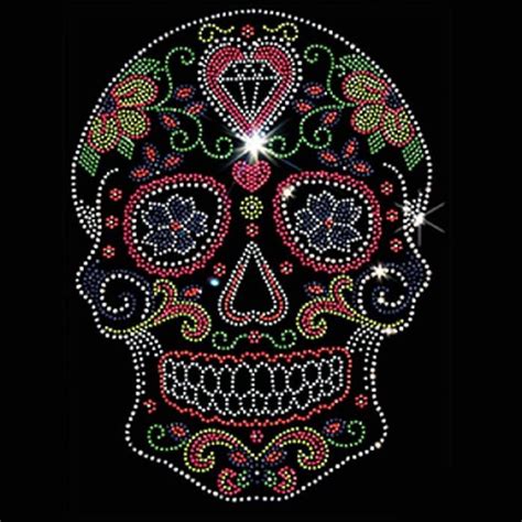 V Neck Top Womens Neon Sugar Skull With Heart Day Of The Dead Sparkling