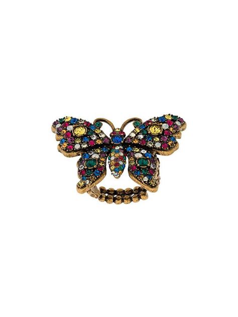 Lyst Gucci Crystal Studded Butterfly Ring In Metallic