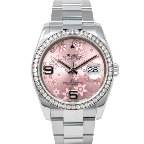 Rolex Womens Datejust 36mm Diamond Bezel 116244 Pink Floral Dial