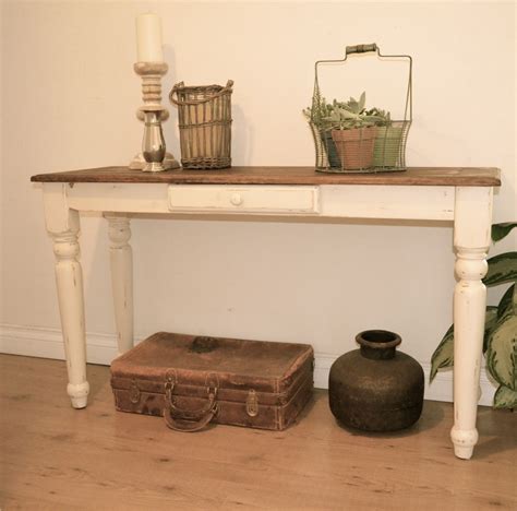 Farmhouse Style Console Table Distressed White Paint Light Stain On
