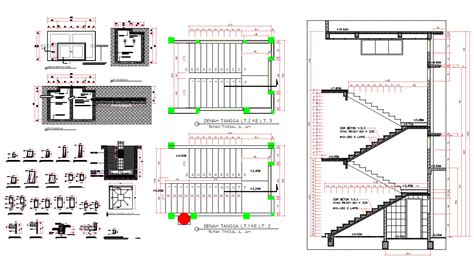 Staircase With Rcc Column Footing Autocad File Cadbull