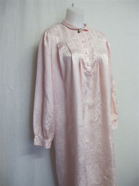 Old Fashioned Nightgown Long Sleeve Pink Satin Brocade Etsy