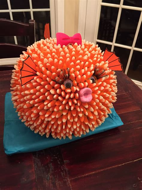 Blowfish Pumpkin Decoration Made With 1300 Candy Corns