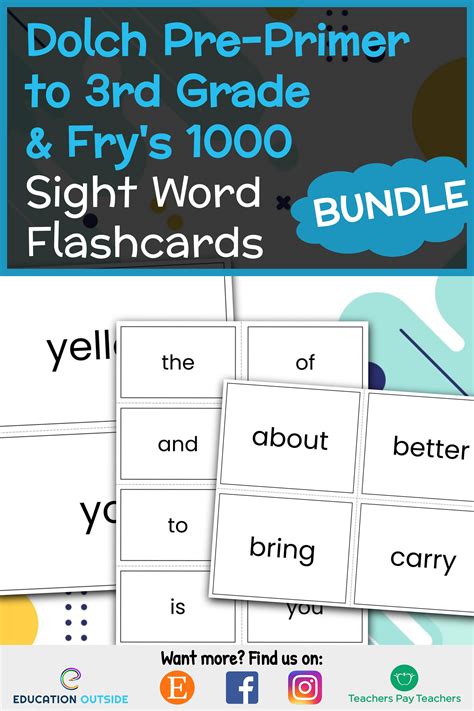 Sight Words Flashcards Mega Packet Pre Primer To 3rd Grade And Frys