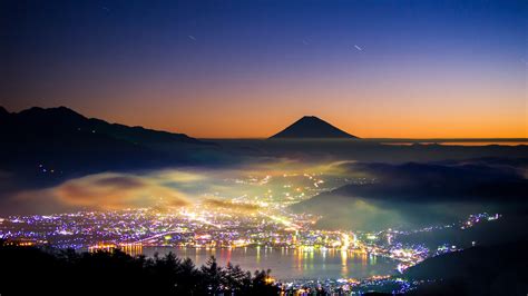 Nature Landscape Mountain Mount Fuji Japan Evening Hill Trees