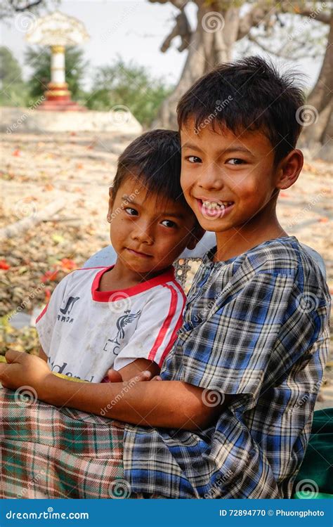 Portrait Of Burmese Boys In Bagan Myanmar Editorial Image Image Of