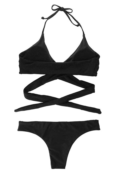 Solid Wrap Halter Bikini Set Sexy Brazilian Swimsuit For Women