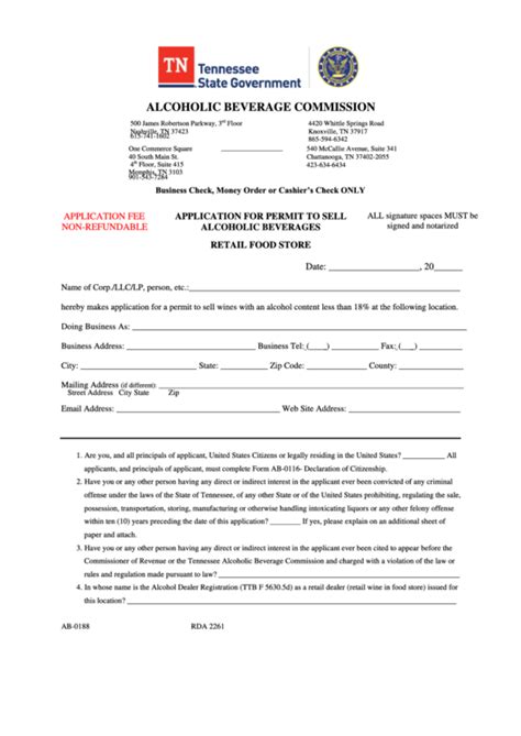 Form B Application For Permit To Sell Alcoholic Beverages