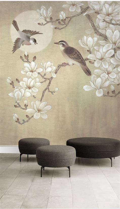 Magnolia Flowers Wallpapper 3d Embossed Mural Beautiful Etsy