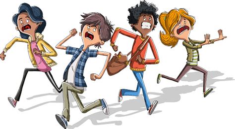 Cartoon Kids Running With Fear Stock Illustration Download Image Now