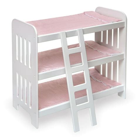 badger basket triple doll bunk bed with ladder bedding and free personalization kit pink