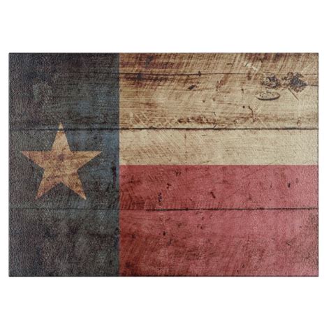 Texas State Flag On Old Wood Grain Cutting Board