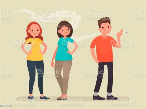 concept of passive smoking discontent nonsmoking people vector illustration in a flat style