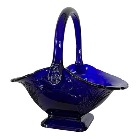 Late 20th Century Tiara By Indiana Glass Cobalt Blue Handled Basket Large In 2022 Cobalt Blue