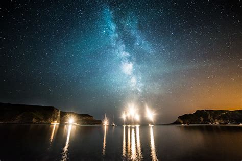 Milky Way Above Boats In Lulworth Cove Taken At The Height Flickr