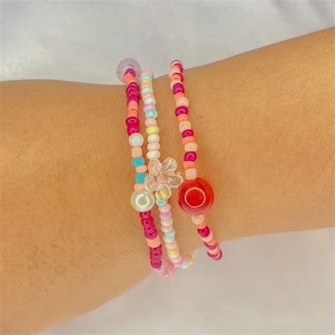 Jual Gelang Manik Manim Bracelet Beads Korea Pink Edition Shopee Indonesia