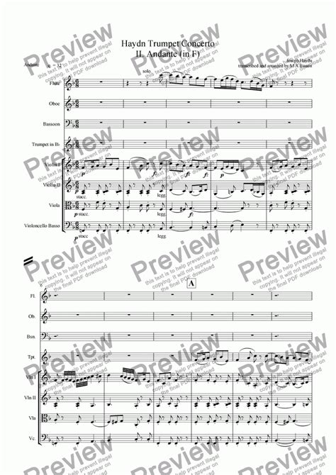 Haydn Trumpet Concerto Ii Andante In F Download Sheet Music Pdf