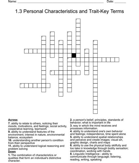 13 Personal Characteristics And Trait Key Terms Crossword Wordmint