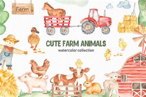 Cute Farm Animals Watercolor Animal Illustrations ~ Creative Market