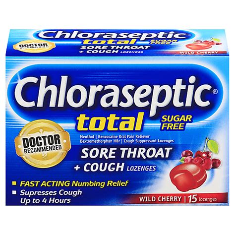 Chloraseptic Total Sore Throat Cough Lozenges Sugar Free Wild Cherry