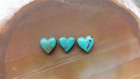 Blue Turquoise Small Heart Cabochon Set Set Of Backed By