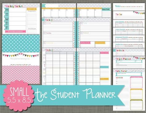 Student Planner Printable Set Sized Small 55 X 85 Pdf