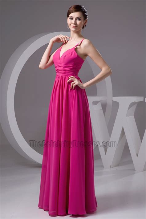 Fuchsia Chiffon Full Length Prom Gown Evening Dresses Thecelebritydresses
