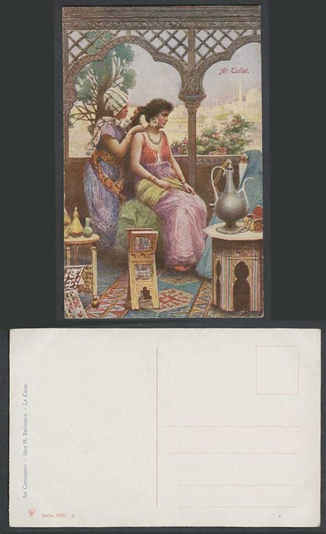 a fabby artist signed a toilet arab harem woman lady arrange hair old postcard for sale